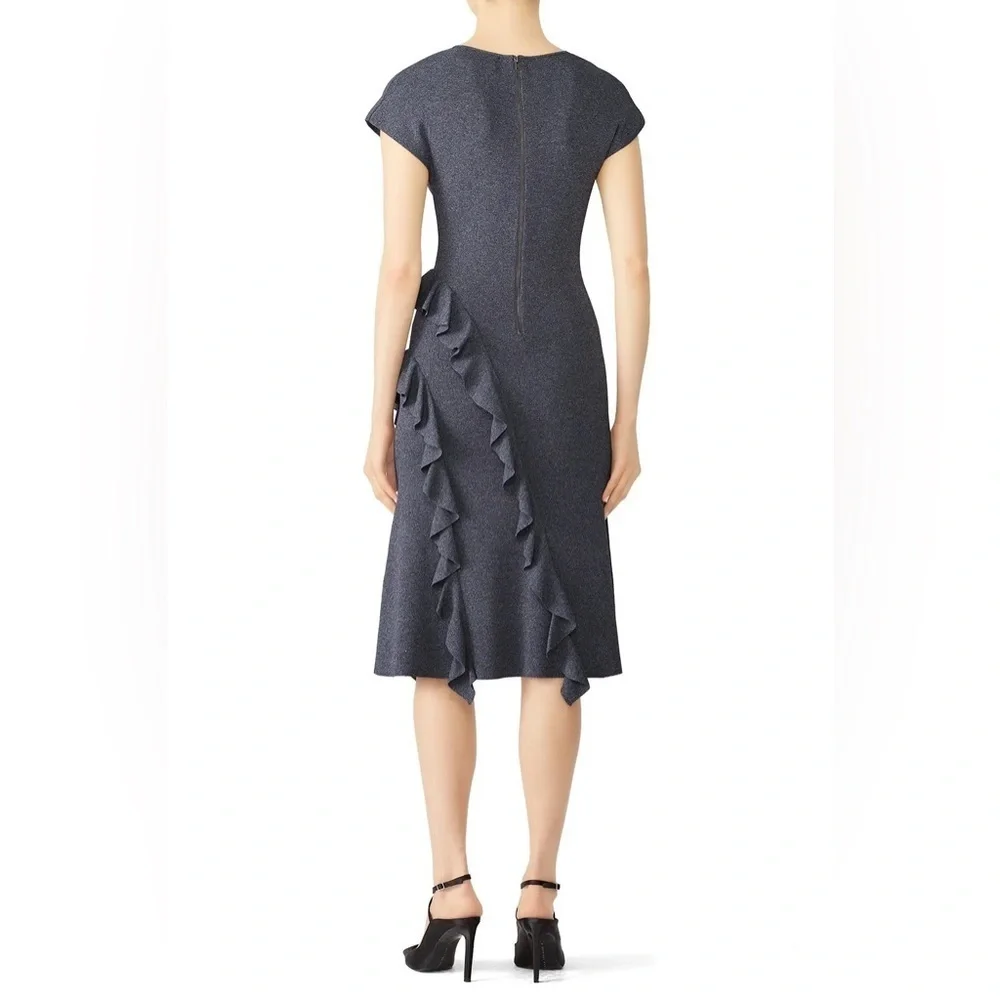 Sachin + Babi Rayon Heather Grey Knit Cascading Ruffles Feminine Dress Sz L